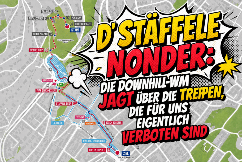 D’ Stäffele nonder Die Downhill WM jagt über die Treppen, die für uns eigentlich verboten sind (2)