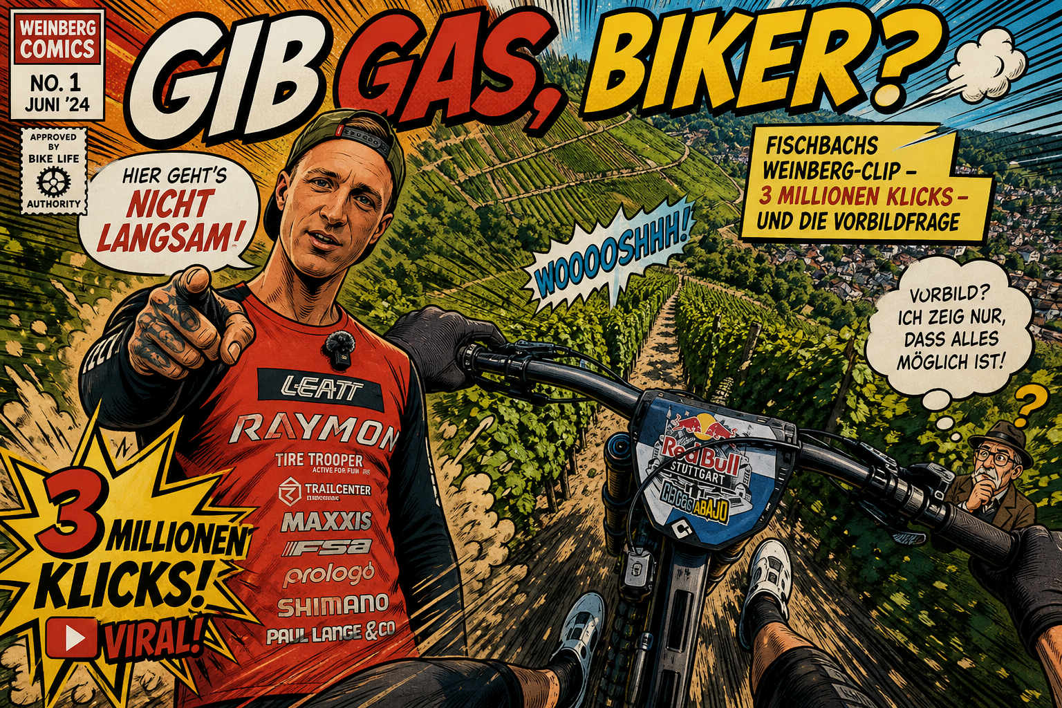 Gib Gas, Biker Fischbachs Weinberg Clip, 3 Millionen Klicks – und die Vorbildfrage